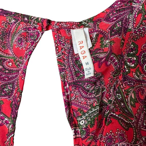 RAGA | Lasting Passion Red Paisley Print Wide Leg Satin Dress w Pockets - Picture 11 of 12